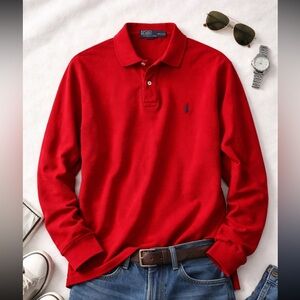 Ralph Lauren Red Long Sleeve Polo Shirt XXL Classic Fit Pony Logo Cotton Preppy